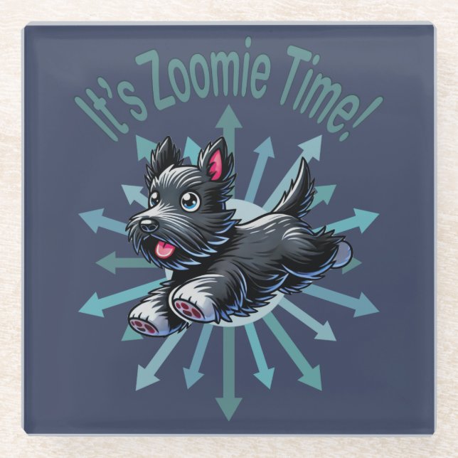 Posavasos De Vidrio Es Zoomie Time Scottish Terrier (Anverso)