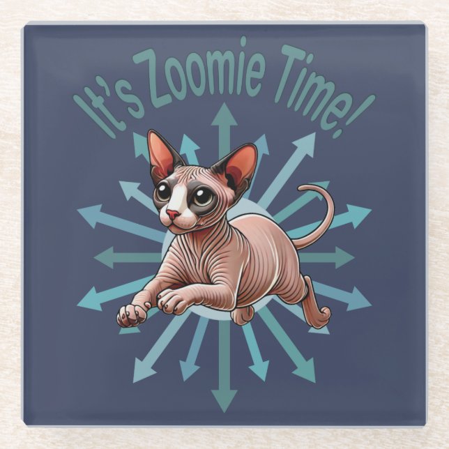 Posavasos De Vidrio Es Zoomie Time Sphynx Cat (Anverso)