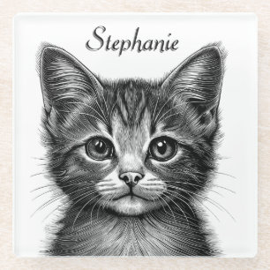 Posavasos De Vidrio Esbozo adorable de Gato Joven Personal