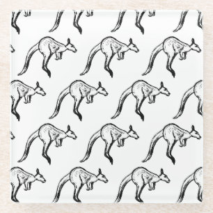 Posavasos De Vidrio Esbozo de canguro en blanco y negro