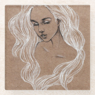 Posavasos De Vidrio Esbozo de retrato: Ilustracion joven Chica