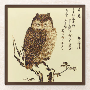 Posavasos De Vidrio Esbozo de tinta japonesa de una lechuza