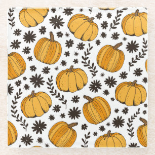 Posavasos De Vidrio Esbozos de calabaza: patrón sin costuras dibujado 