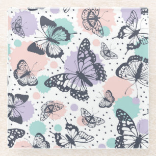 Posavasos De Vidrio Esbozos de mariposa de color pastel