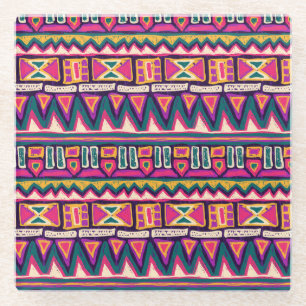 Posavasos De Vidrio Esbozos tribales: patrón azteca dibujado a mano.