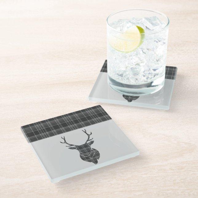 Posavasos De Vidrio Escala del patrón Gray Tartan (Angular)