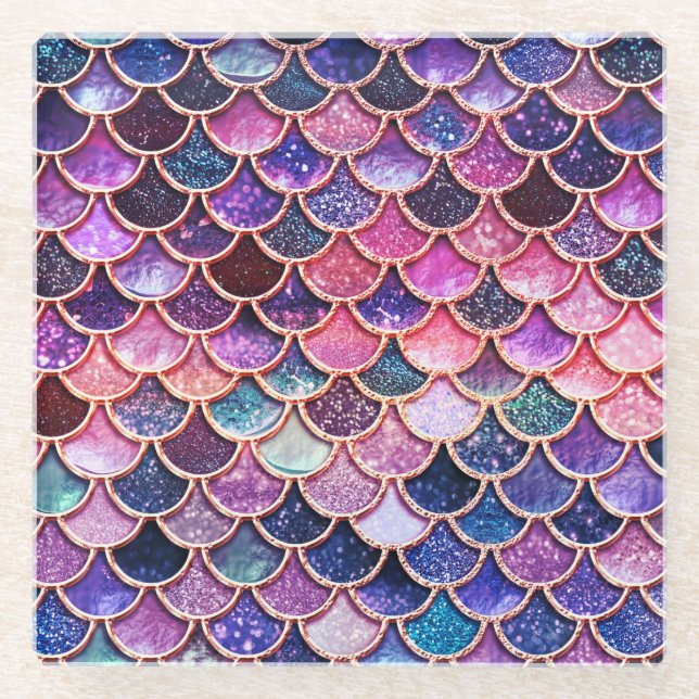 Posavasos De Vidrio Escalas de Purpurinas de sirenas rosadas - Escalas (Anverso)