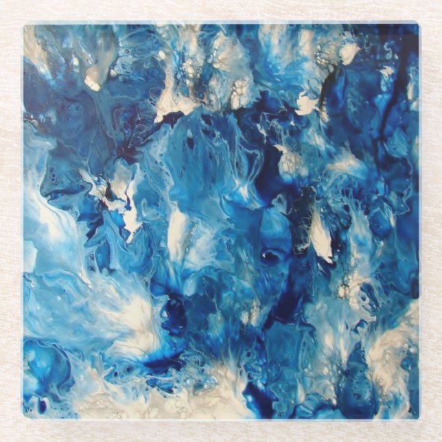 Posavasos De Vidrio Escaparate de vidrio de mármol azul brillante (Anverso)