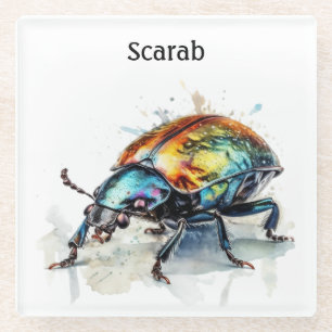 Posavasos De Vidrio escarabajo de escarabajos de resplandor metálico,