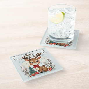 Posavasos De Vidrio Escena adorable de renos de Navidad en un bosque n
