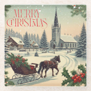 Posavasos De Vidrio Escena clásica/vintage de Navidad