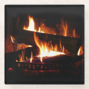 Posavasos De Vidrio Escena de invierno cálido con chimenea para fotogr
