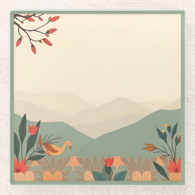 Posavasos De Vidrio Escena de la naturaleza Montaña de vidrio de borde (Anverso)