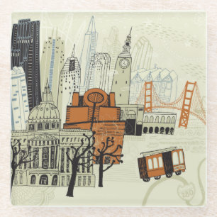Posavasos De Vidrio Escena de San Francisco del Doodle