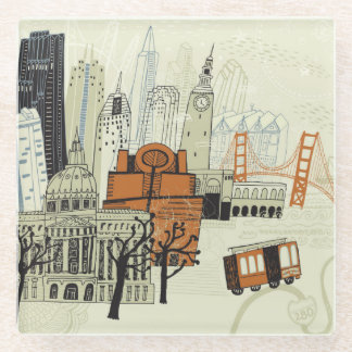 Posavasos De Vidrio Escena de San Francisco del Doodle
