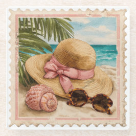 POSAVASOS DE VIDRIO ESCENA DE VERANO PLAYA ANGUSTIADA VINTAGE BONITA