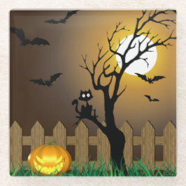 Posavasos De Vidrio Escena del jardín de Halloween con miedo