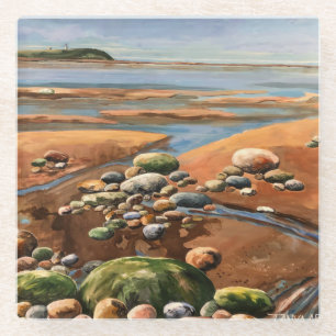 Posavasos De Vidrio Escena del océano en la playa de Tides Out