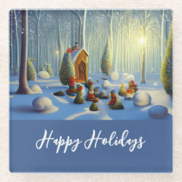 Posavasos De Vidrio Escena forestal de Navidades caprichosos