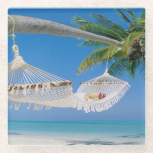 Posavasos De Vidrio Escena Práctico de costa-Tropical de cristal de l
