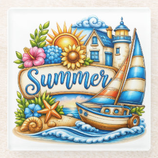POSAVASOS DE VIDRIO ESCENA TEMÁTICA DE VERANO BRILLANTE