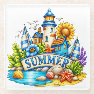 POSAVASOS DE VIDRIO ESCENA TEMÁTICA DE VERANO BRILLANTE