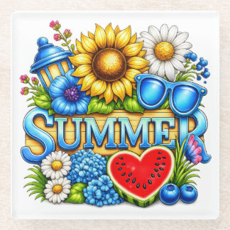 POSAVASOS DE VIDRIO ESCENA TEMÁTICA DE VERANO BRILLANTE
