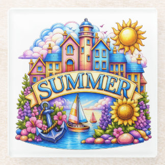 POSAVASOS DE VIDRIO ESCENA TEMÁTICA DE VERANO BRILLANTE