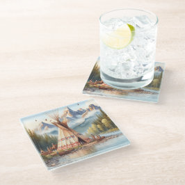 Posavasos De Vidrio Escena tradicional de la naturaleza indígena indíg