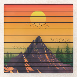 Posavasos De Vidrio ESCENARIO DE PUesta DE SOL VINTAGE DE NATURALEZA D