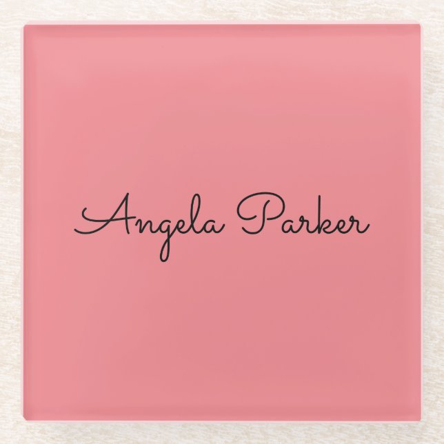 Posavasos De Vidrio Escritura a mano Simple Pink Profesional Moderno (Anverso)