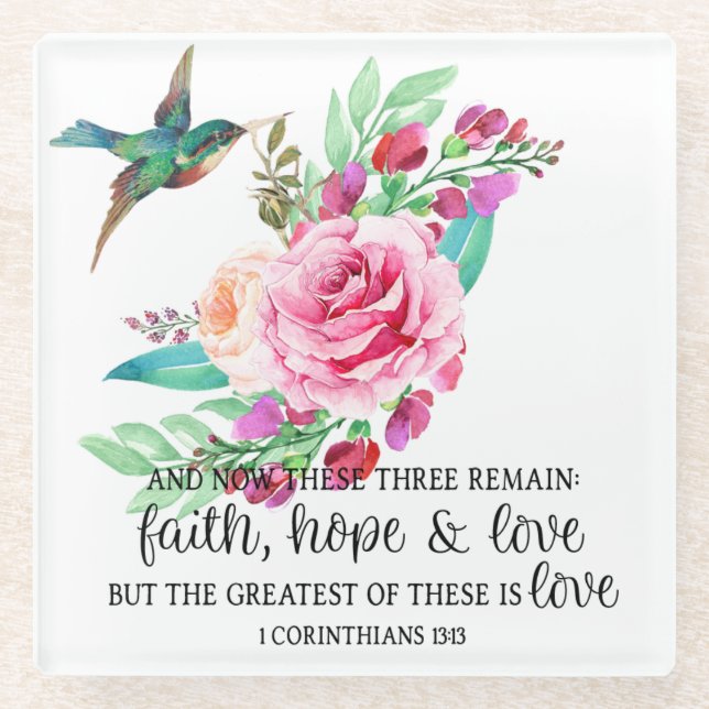 Posavasos De Vidrio Escritura Biblia Verse Rosa Rosa Bird Religiosa (Anverso)