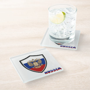 Posavasos De Vidrio Escudo de armas de la bandera rusa