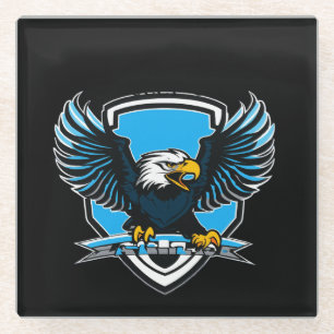 Posavasos De Vidrio Escudo del Club de Fútbol Eagles FC en Azul Claro 