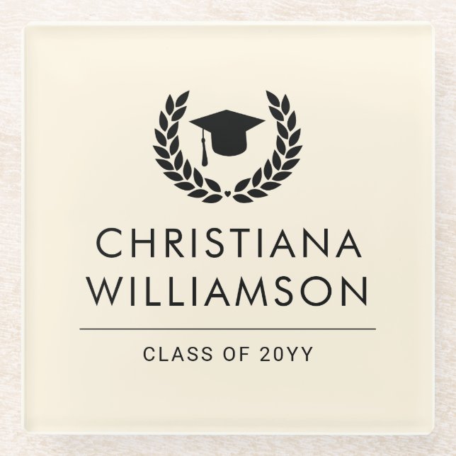 Posavasos De Vidrio Escuela personalizada y graduación universitaria e (Anverso)