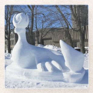 Posavasos De Vidrio Escultura de nieve de foca, Quebec, Canadá