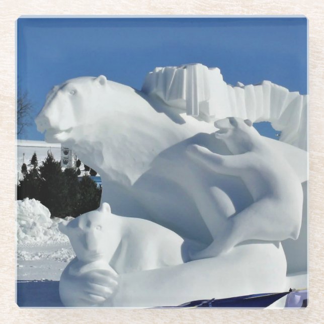 Posavasos De Vidrio Escultura de Nieve de Oso Polar, Quebec, Canadá (Anverso)