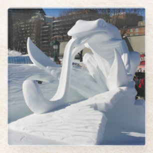 Posavasos De Vidrio Escultura de nieve de rana, Quebec, Canadá