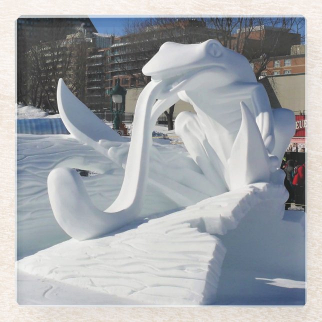 Posavasos De Vidrio Escultura de nieve de rana, Quebec, Canadá (Anverso)
