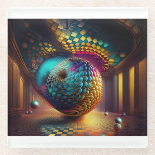 Posavasos De Vidrio Esfera de fantasía en Sala de Ajedrez