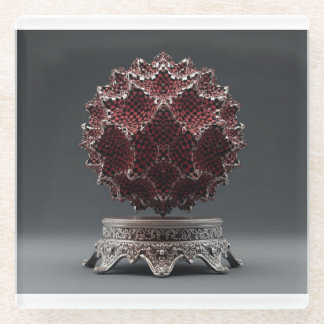 Posavasos De Vidrio Esfera de Mandelbrot roja y negra sobre pedestal d