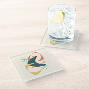 Posavasos De Vidrio Espacio atómico retro a mediados del siglo XX Edad