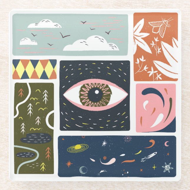 Posavasos De Vidrio Espacio de la naturaleza cómica: Ilustracion de ot (Anverso)