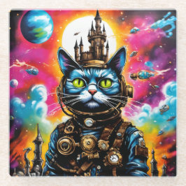 Posavasos De Vidrio Espacio Steampunk Cat II