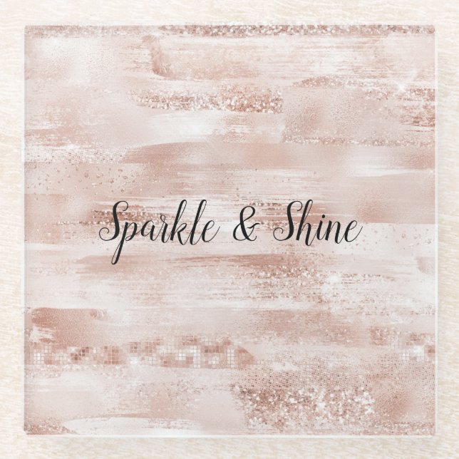 Posavasos De Vidrio Esparkle Purpurina Glitzy de Rubor rosa (Anverso)