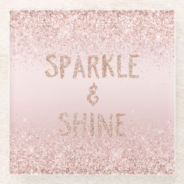 Posavasos De Vidrio Esparkle Purpurina Rubor Pink Ombre Glitzy (Anverso)