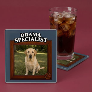 Posavasos De Vidrio Especialista en Drama Foto de Perro Divertida Pers