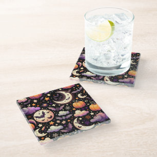 Posavasos De Vidrio Espectacular patrón de cielo nocturno de Halloween