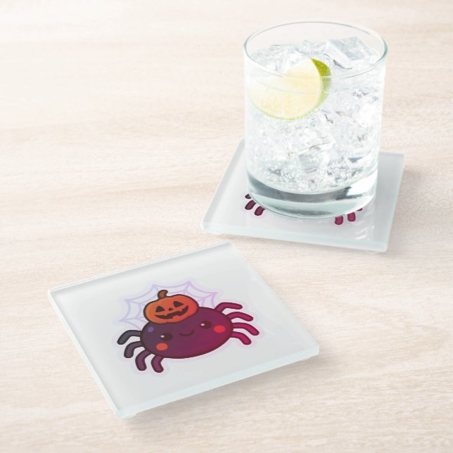 Posavasos De Vidrio Espeluznante Araña de Halloween Kawaii (Angular)