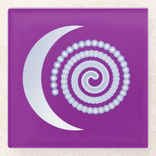 Posavasos De Vidrio Espiral de luna plateada sobre morado